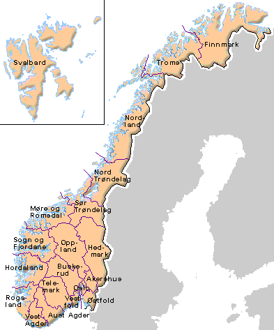 Map Of Norway Fjords. Norway Map, Svalbard included