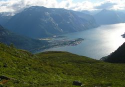 isfjorden viewed from the mountains