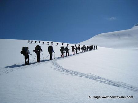 
skiers in norway mountains 